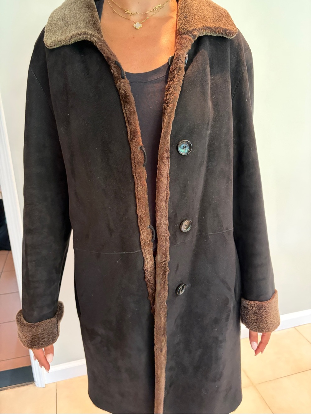 Classic Black Shearling-Trim Coat